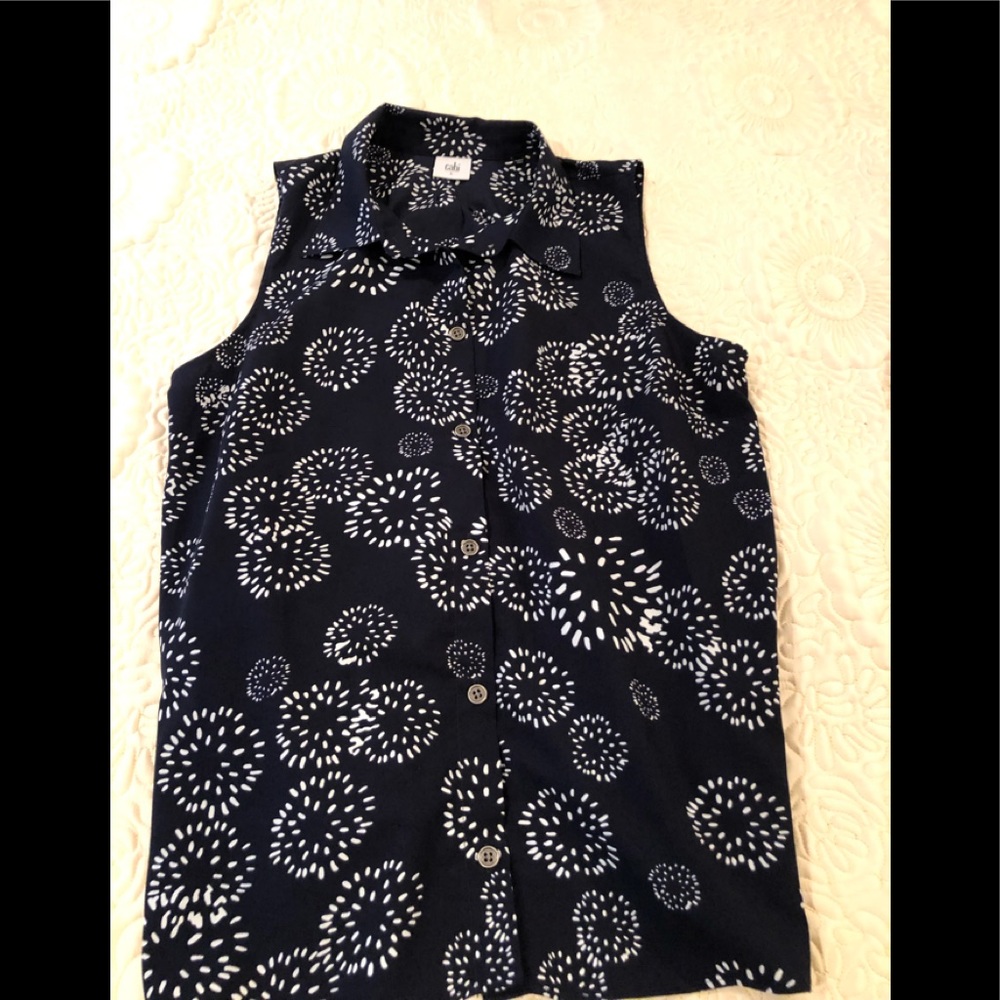 A blue and white CAbi blouse